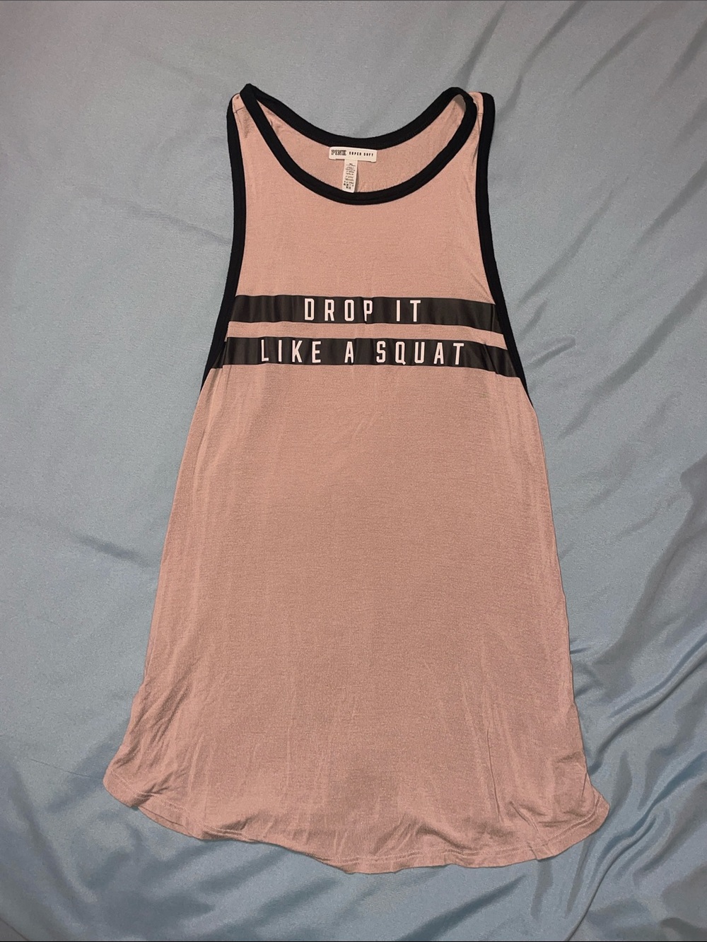 PINK Victoria's Secret Light Tan Tank with Black Trim - 'Drop It Like A Squat'